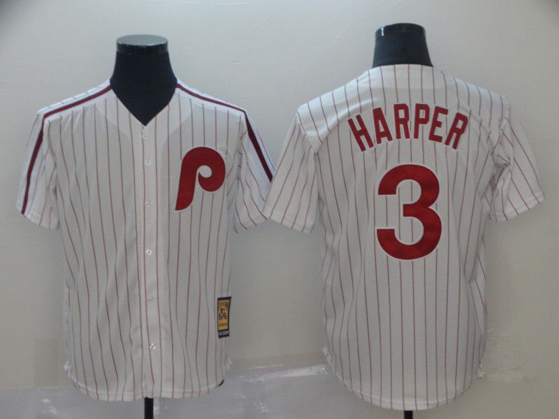 Men Philadelphia Phillies #3 Harper White Throwback MLB Jerseys->philadelphia phillies->MLB Jersey